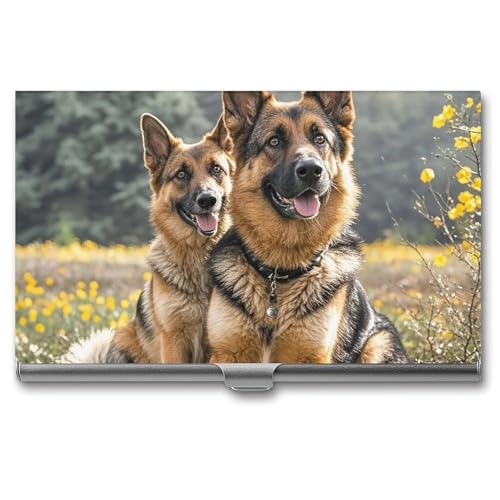 Eekstdbn Visitenkartenetui für Damen oder Herren, Motiv: Deutscher Schäferhund, mit Schnappverschluss, tragbar, Namenshalter, Kreditkartenetui für Geschäftstreffen von Eekstdbn