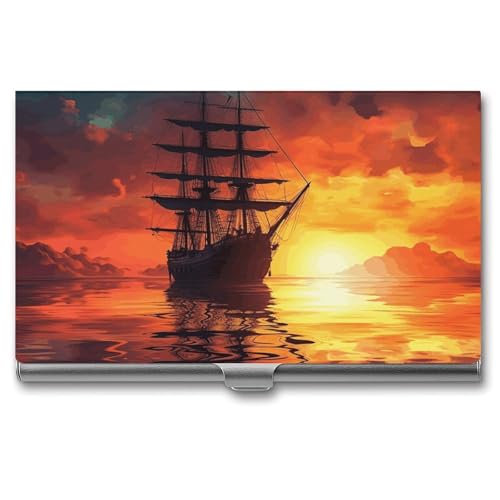 Eekstdbn Visitenkartenetui mit Segelboot auf dem Wasser, für Damen oder Herren, mit Schnappverschluss, tragbar, Namenshalter, Kreditkartenetui für Geschäftstreffen von Eekstdbn