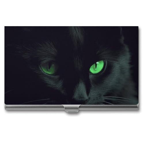 Eekstdbn Visitenkartenetui mit schwarzen Katzenaugen, für Damen oder Herren, mit Schnappverschluss, tragbar, Namenshalter, Kreditkartenetui für Geschäftstreffen von Eekstdbn