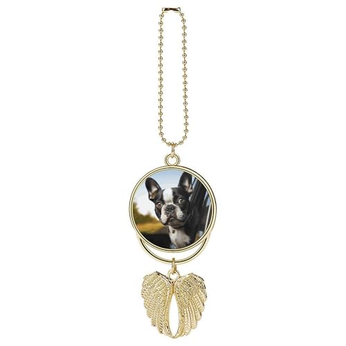 Welpe Hund Boston Terrier Auto hängende Ornament Rückspiegel Anhänger Niedlicher Autospiegel Ästhetische Dekoration Lustiger Auto-Anhänger Geschenke für Männer Frauen Goldener Stil von Eekstdbn