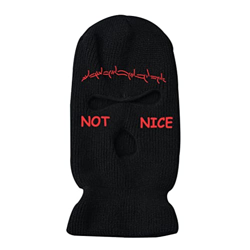 Eeneme 3 Löcher Sturmhaube, gestrickte Vollgesichtsabdeckung, Unisex Winter Warme Ski Beanie Mütze für Herren Damen Winter Outdoor Sport Motorrad Schwarz, Schwarz von Eeneme