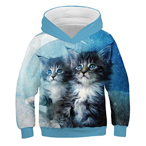 Eenliy Mode Katze Hoodies Teen MäDchen Jungen 3D Gedruckte Kapuzenpullover Kinder Hoodie Loose Pullover Herbst Kinder Streetwear Picture Color10 12T von Eenliy