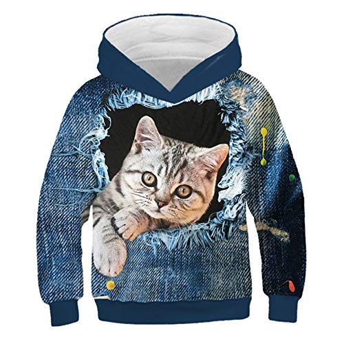 Eenliy Mode Katze Hoodies Teen MäDchen Jungen 3D Gedruckte Kapuzenpullover Kinder Hoodie Loose Pullover Herbst Kinder Streetwear Picture Color9 10T von Eenliy