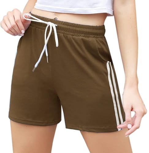 Eennjjooyy Kurze Hose für Damen, Sportshorts mit weißem Band, Fitness, Jogging, Fitnessstudio, Yoga, Hose, Pyjama, Innenbereich, lässig, dehnbar, bequem von Eennjjooyy