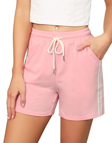 Eennjjooyy Kurze Hose für Damen, Sportshorts mit weißem Band, Fitness, Jogging, Fitnessstudio, Yoga, Hose, Pyjama, Innenbereich, lässig, dehnbar, bequem von Eennjjooyy