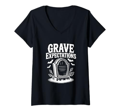 Damen Grab Erwartungen Halloween Grabstein für gruseligen Spaß T-Shirt mit V-Ausschnitt Damen Grab Erwartungen Halloween Grabstein für gruseligen Spaß T-Shirt mit V-Ausschnitt von Eerie Apparel for Halloween Enthusiasts and Party