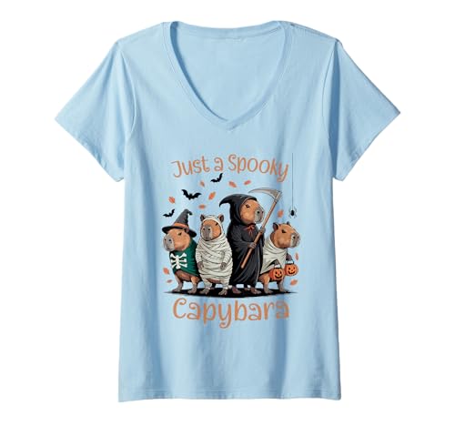 Damen Gruseliges Capybara Halloween T-Shirt mit V-Ausschnitt Damen Gruseliges Capybara Halloween T-Shirt mit V-Ausschnitt von Eerie Capy Sppok for Kids