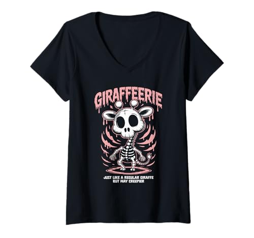 Damen Gruselige Giraffe Skelett Giraffeerie Halloween T-Shirt mit V-Ausschnitt Damen Gruselige Giraffe Skelett Giraffeerie Halloween T-Shirt mit V-Ausschnitt von Eerie Giraffe Spook