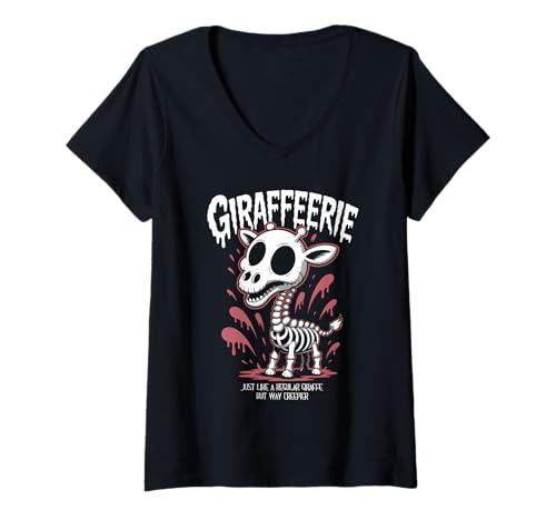 Damen Gruselige Giraffe Skelett Giraffeerie Halloween T-Shirt mit V-Ausschnitt Damen Gruselige Giraffe Skelett Giraffeerie Halloween T-Shirt mit V-Ausschnitt von Eerie Giraffe Spook