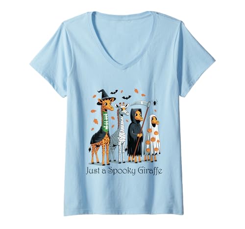 Damen Gruselige Giraffe Halloween T-Shirt mit V-Ausschnitt Damen Gruselige Giraffe Halloween T-Shirt mit V-Ausschnitt von Eerie Giraffes Spook