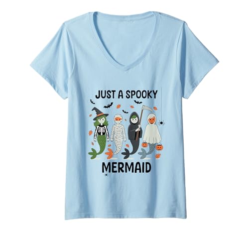 Damen Gruselige Meerjungfrau Halloween T-Shirt mit V-Ausschnitt Damen Gruselige Meerjungfrau Halloween T-Shirt mit V-Ausschnitt von Eerie Mermaids Spook for Kids