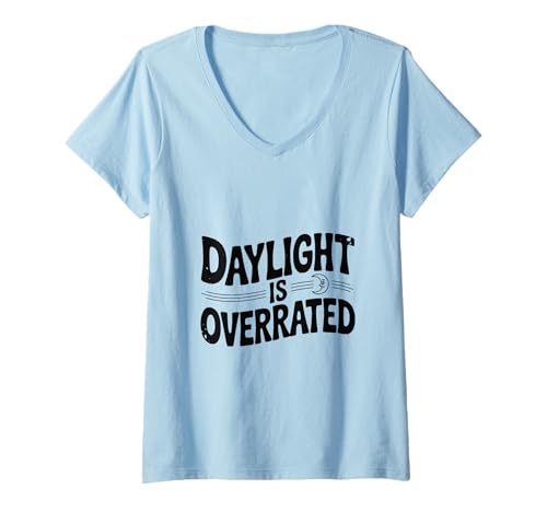 Damen Tageslicht Wird überbewertet Halloween Moonlight Vibes T-Shirt mit V-Ausschnitt von Eerie Nights Apparel for Halloween Lovers
