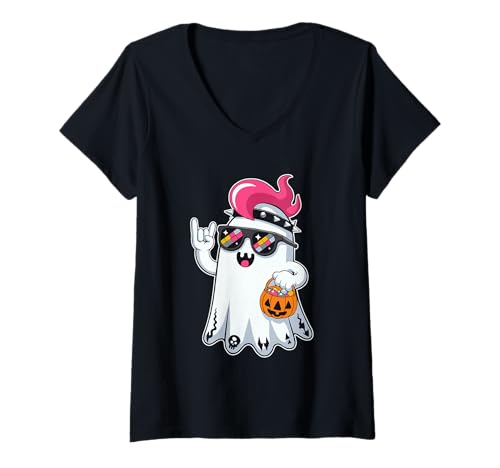Damen Gruseliger Punkrocker Geist Halloween T-Shirt mit V-Ausschnitt Damen Gruseliger Punkrocker Geist Halloween T-Shirt mit V-Ausschnitt von Eerie Punk Rock Spook