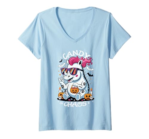 Damen Gruseliges Nashorn Punk Rocker Candy oder Chaos Halloween T-Shirt mit V-Ausschnitt Damen Gruseliges Nashorn Punk Rocker Candy oder Chaos Halloween T-Shirt mit V-Ausschnitt von Eerie Rhinoceros Punk Rock Spook