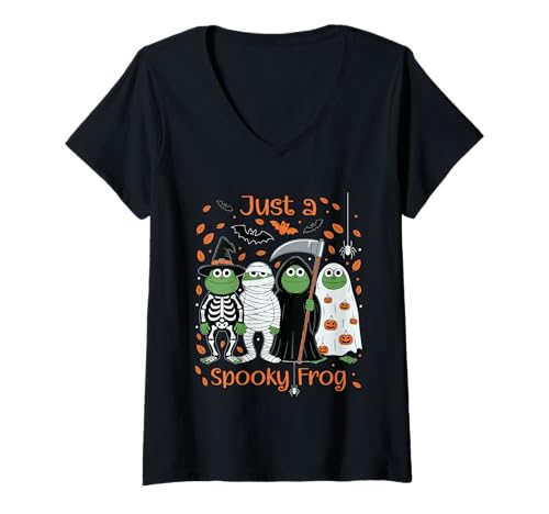 Damen Gruseliger Frosch Halloween T-Shirt mit V-Ausschnitt von Eerie Toad Spook for Kids