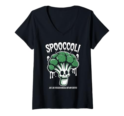 Damen Gruseliges Brokkoli-Skelett Gemüse Spookkoli Halloween T-Shirt mit V-Ausschnitt Damen Gruseliges Brokkoli-Skelett Gemüse Spookkoli Halloween T-Shirt mit V-Ausschnitt von Eerie Vegetarian Vegan Spook