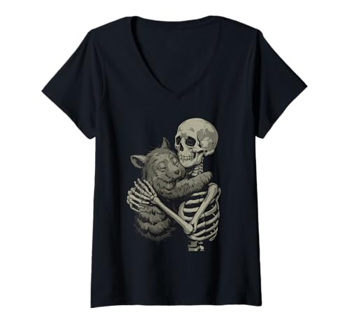 Damen Wombat Skelett Halloween T-Shirt mit V-Ausschnitt Damen Wombat Skelett Halloween T-Shirt mit V-Ausschnitt von Eerie Wombats Spook