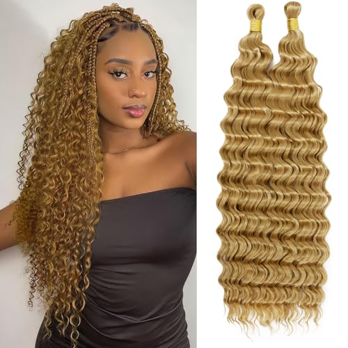 Eerya Langes, lockiges Flechthaar, 45,7 cm, 2 Packungen, Honigblond, Ozeanwellen, Häkelhaar für schwarze Frauen, tiefes Wellen, Flechthaar für Boho-Zöpfe, 45,7 cm, 2 Packungen (45,7 cm, #27) von Eerya