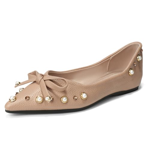Eestfy Damen Ballerinas Spitz Zulaufende Schuhe Mit Niedrigem Absatz Und Schleifendetail Und Goldenen Nieten Für Frühling Und Sommer Tägliche Kleidung Weich,Nude,40 EU Eestfy Damen Ballerinas Spitz Zulaufende Schuhe Mit Niedrigem Absatz Und Schleifendetail Und Goldenen Nieten Für Frühling Und Sommer Tägliche Kleidung Weich,Nude,40 EU von Eestfy