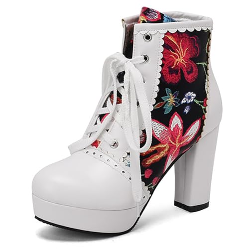 Eestfy Damen Florale Stiefeletten Plateau Kurz Hoher Schaft Schnürung Mit Grobem Absatz Für Freizeit Und Streetwear Große Größe,Schwarz,36 EU Eestfy Damen Florale Stiefeletten Plateau Kurz Hoher Schaft Schnürung Mit Grobem Absatz Für Freizeit Und Streetwear Große Größe,Schwarz,36 EU von Eestfy
