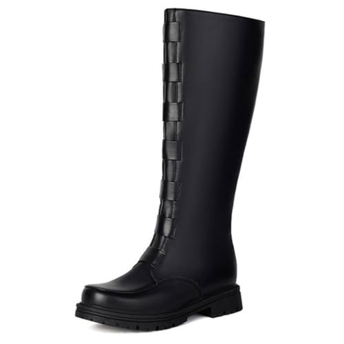 Eestfy Damen Kniehohe Stiefel Stilvoll Bequem Chunky Plattform Rund Zehen Hohe REIT Combat Stiefel Klassischer Hinterer Reißverschluss Für Herbst Winter,Schwarz,37 EU von Eestfy