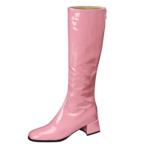 Eestfy Damen Knielange Lackleder Gogo Stiefel Blockabsatz Seitlicher Reißverschluss Stiefel Quadratischer Zeh Hoher Verspielter Retroabsatz Für Herbst & Winter Abendveranstaltung,Rosa,34 EU Eestfy Damen Knielange Lackleder Gogo Stiefel Blockabsatz Seitlicher Reißverschluss Stiefel Quadratischer Zeh Hoher Verspielter Retroabsatz Für Herbst & Winter Abendveranstaltung,Rosa,34 EU von Eestfy