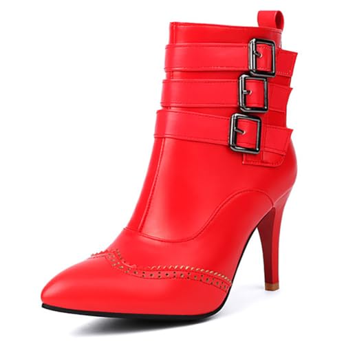 Eestfy Damen Knöchel Stiefel Hoher Absatz Stiletto Spitz Zehen Schnallenriemen Kurze Modische Stiefel Für Herbst Und Winter Büro Und Abendkleidung Spitze Detail,Rot,36 EU Eestfy Damen Knöchel Stiefel Hoher Absatz Stiletto Spitz Zehen Schnallenriemen Kurze Modische Stiefel Für Herbst Und Winter Büro Und Abendkleidung Spitze Detail,Rot,36 EU von Eestfy