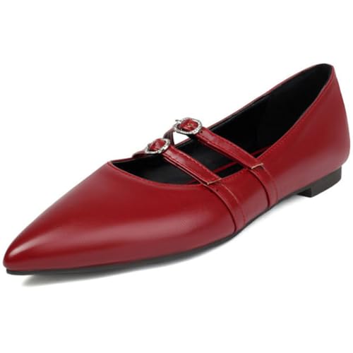Eestfy Damen Mary Jane Ballettschuhe Flache Schuhe Für Frauen Mit Schnallenriemen Spitz Synthetisches Leder Dolly Pumps Für Street Und Alltag,Rot,40 EU Eestfy Damen Mary Jane Ballettschuhe Flache Schuhe Für Frauen Mit Schnallenriemen Spitz Synthetisches Leder Dolly Pumps Für Street Und Alltag,Rot,40 EU von Eestfy