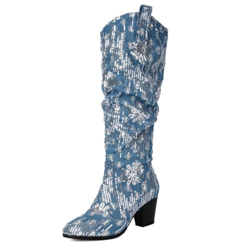 Eestfy Damen Mittelhohe Denim Stiefel Rundspitze Klobiger Blockabsatz Rückseitiger Reißverschluss Mode Stiefel Mit Silber Pailletten Für Winter Cocktailparty Und Hochzeitsfeier,Darkblue,36 EU Eestfy Damen Mittelhohe Denim Stiefel Rundspitze Klobiger Blockabsatz Rückseitiger Reißverschluss Mode Stiefel Mit Silber Pailletten Für Winter Cocktailparty Und Hochzeitsfeier,Darkblue,36 EU von Eestfy