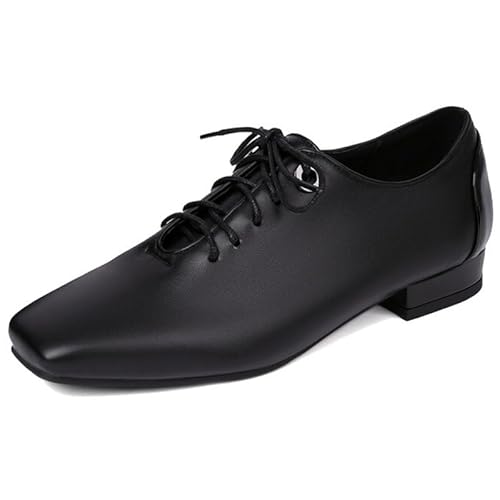 Eestfy Damen Quadratische Spitze Schnür Blockabsatz Oxfords Slip-On Loafer Für Street Style Und Freizeit Atmungsaktives Synthetisches Leder,Schwarz,40 EU von Eestfy