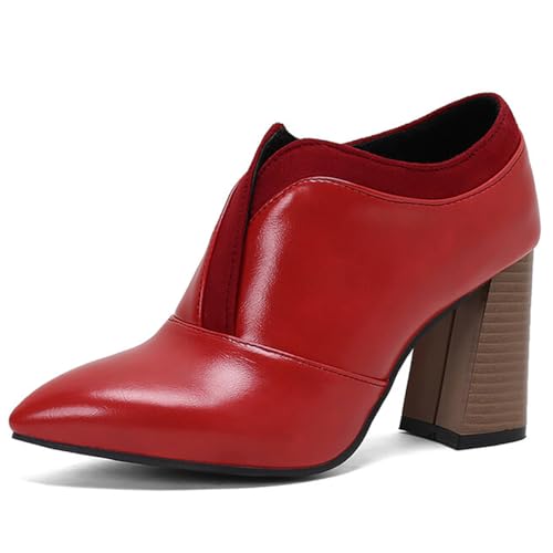 Eestfy Damen Slip On Chunky Block Gestapelte Absätze Stiefeletten Spitzzehen Stiefeletten Für Frühling Und Herbst Büro Und Alltag,Rot,44 EU von Eestfy
