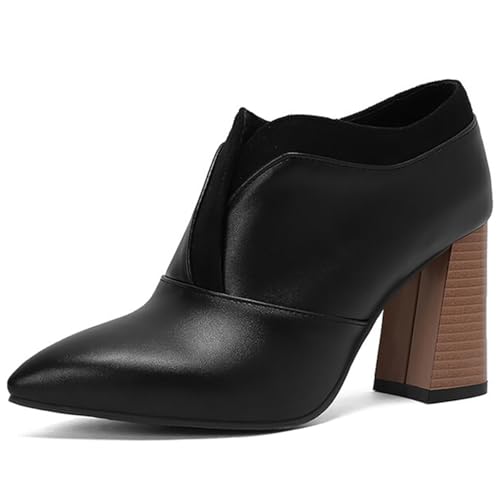 Eestfy Damen Slip On Chunky Block Gestapelte Absätze Stiefeletten Spitzzehen Stiefeletten Für Frühling Und Herbst Büro Und Alltag,Schwarz,41 EU von Eestfy