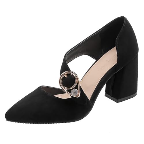 Eestfy Damen Spitzabsatz Pumps Blockabsatz Wildleder Kristallschließe Kreuzriemchen Hochzeit Party Abendschuhe Elegant Bequem,Schwarz,47 EU von Eestfy