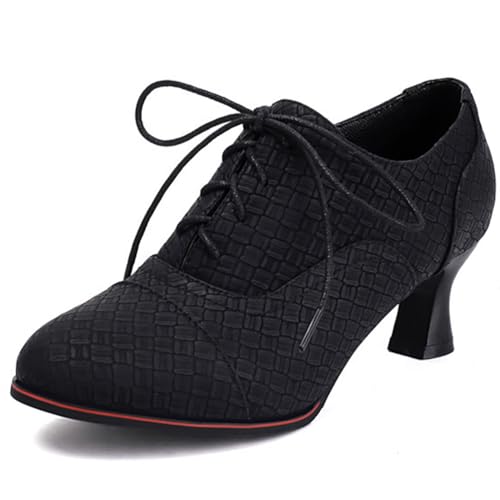 Eestfy Damen Vintage Oxford Kitten Heel Schuhe Robuster Blockabsatz Schnürung Pumps Runde Zehe Vintage Brogues Gesellschaftsschuhe für Hochzeitsempfang und Bürokleidung,Schwarz,41 EU von Eestfy