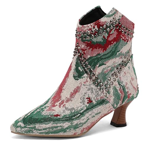 Eestfy Genietete Stiefeletten Damen mit Spitzer Zehe Kitten Absatz Kurze Stiefel mit Hinterem Reißverschluss für Herbst und Abendempfang Langlebiges PU Leder,Color,38 EU von Eestfy