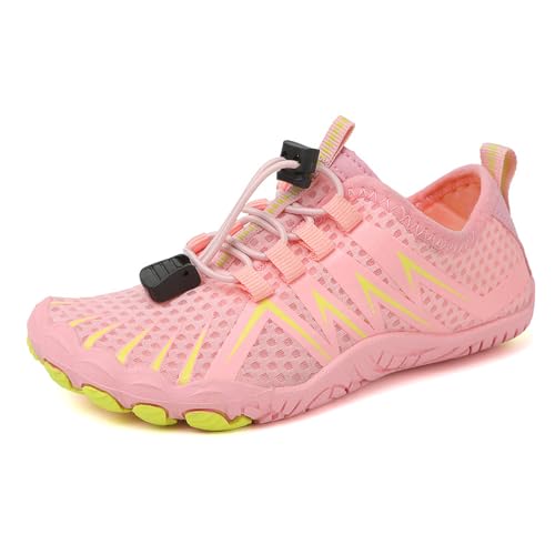 Eestfy Leichte Wasserschuhe Für Männer Frauen Schnelltrocknendes Mesh Mit Zugverschluss Barfuß Gefühl Aqua Socken Für Angeln Wandern Strandspaziergang,Rosa,37 EU von Eestfy