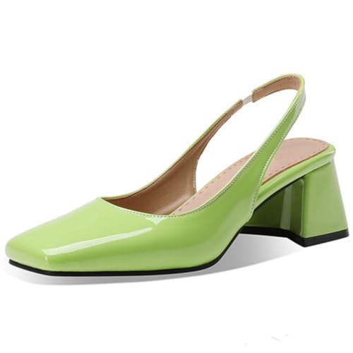 Eestfy Pumps Damen Slingback Lackleder Quadratische Spitze Blockabsatz Für Hochzeit Büro Party Abend,Grün,38 EU von Eestfy