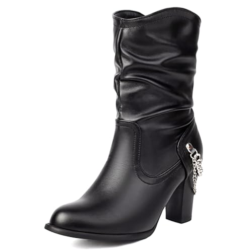 Eestfy Stiefel Damen Mid Calf Klobiger Blockabsatz Gerafft Kunstwildleder Hoch Absatz Stiefel für Herbst & Winter Büro & Straßenstil Bequem Weite Passform,Blackmatte,37 EU Eestfy Stiefel Damen Mid Calf Klobiger Blockabsatz Gerafft Kunstwildleder Hoch Absatz Stiefel für Herbst & Winter Büro & Straßenstil Bequem Weite Passform,Blackmatte,37 EU von Eestfy