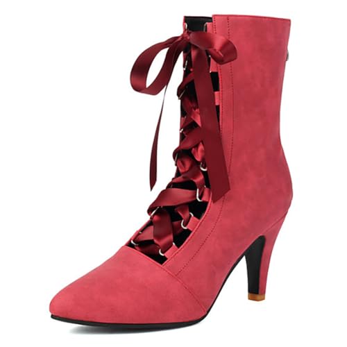 Eestfy Stiefel Damen Wildleder Mid Calf Spitze Zeh Stiletto Absatz Abend Kleider Stiefel für Empfang Schnürung Ausgeschnitten Knöchelstiefel Atmungsaktiv für Frühling Herbst,Rot,41 EU Eestfy Stiefel Damen Wildleder Mid Calf Spitze Zeh Stiletto Absatz Abend Kleider Stiefel für Empfang Schnürung Ausgeschnitten Knöchelstiefel Atmungsaktiv für Frühling Herbst,Rot,41 EU von Eestfy