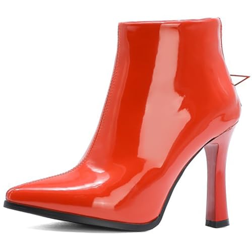 Eestfy Stiefeletten Damen Stiletto Hoch Absatz Spitze Zeh Lackleder Stiefelette Kleid mit Wasserdicht Seitlicher Reißverschluss für Herbst & Winter Bürokleidung & Abendempfang,Rot,41 EU von Eestfy