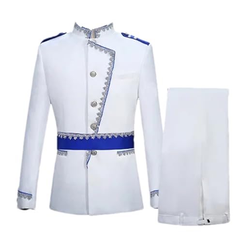 Britisches Hofbankettkleid für Herren gespleißter Anzug Herren-Hochzeitsfeier Jacke und Hose mit silbernem Seidenrand White XL Britisches Hofbankettkleid für Herren gespleißter Anzug Herren-Hochzeitsfeier Jacke und Hose mit silbernem Seidenrand White XL von Eesuei