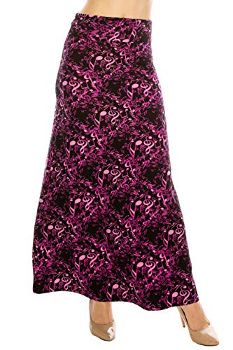 Eevee Damen Casual Lange Maxi Röcke - Basic Hohe Taille Fold Over Soft Floor Length Stretch Casual Regular Plus Size, Schwarz und Rosa, Einheitsgröße von Eevee