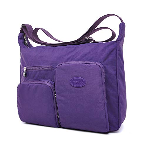 Efanliu Große Umhängetaschen Damen Leichte Schultertasche Tasche Crossover Handtasche Nylon Sporttasche Stofftasche Wasserdicht (Lila, XL) von Efanliu