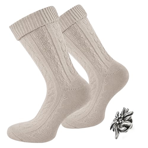 Effeet 1 Paar Kurze Trachtensocken Herren Damen Trachtenstrümpfe Lang Oktoberfest mit Edelweiß-Pin 47-50 von Effeet