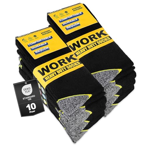 Effeet 10 Paar Arbeitssocken Herren Socken, Gepolsterte Verstärkte WORK Socken, Atmungsaktiv Funktionssocken mit Komfortbund, Lange Work Socks 43-46 von Effeet