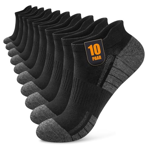 Effeet Sneaker Socken Herren Damen 10 Paar, Atmungsaktive Baumwolle Sportsocken, Kurz Halbsocken Laufsocken Schwarz 39-42 von Effeet