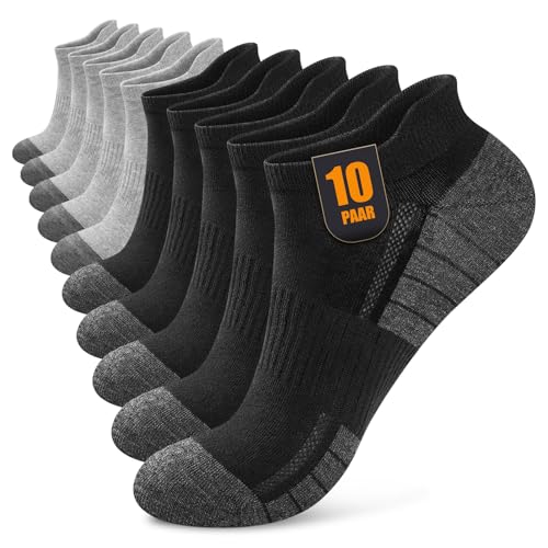 Effeet Sneaker Socken Herren Damen 10 Paar, Atmungsaktive Baumwolle Sportsocken, Kurz Halbsocken Laufsocken Schwarz | Grau 43-46 von Effeet