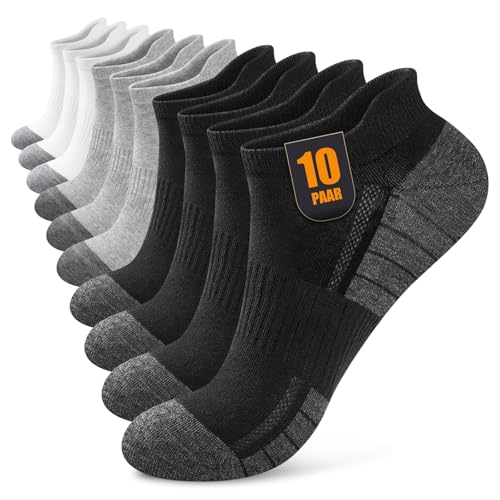 Effeet Sneaker Socken Herren Damen 10 Paar, Atmungsaktive Baumwolle Sportsocken, Kurz Halbsocken Laufsocken Schwarz | Weiß | Grau 47-50 von Effeet
