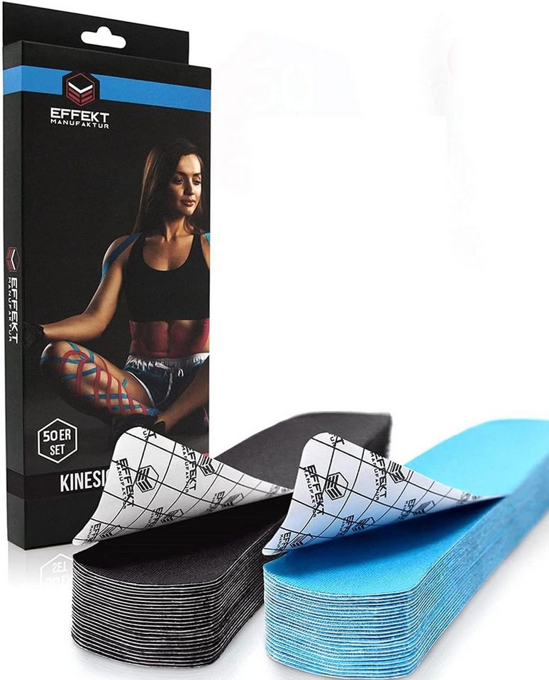 Effekt Manufaktur Kinesiologie-Tape PRECUT 25x5cm - blau/schwarz (2x25 Streifen) (50-St) 50-60 % Dehnbarkeit von Effekt Manufaktur