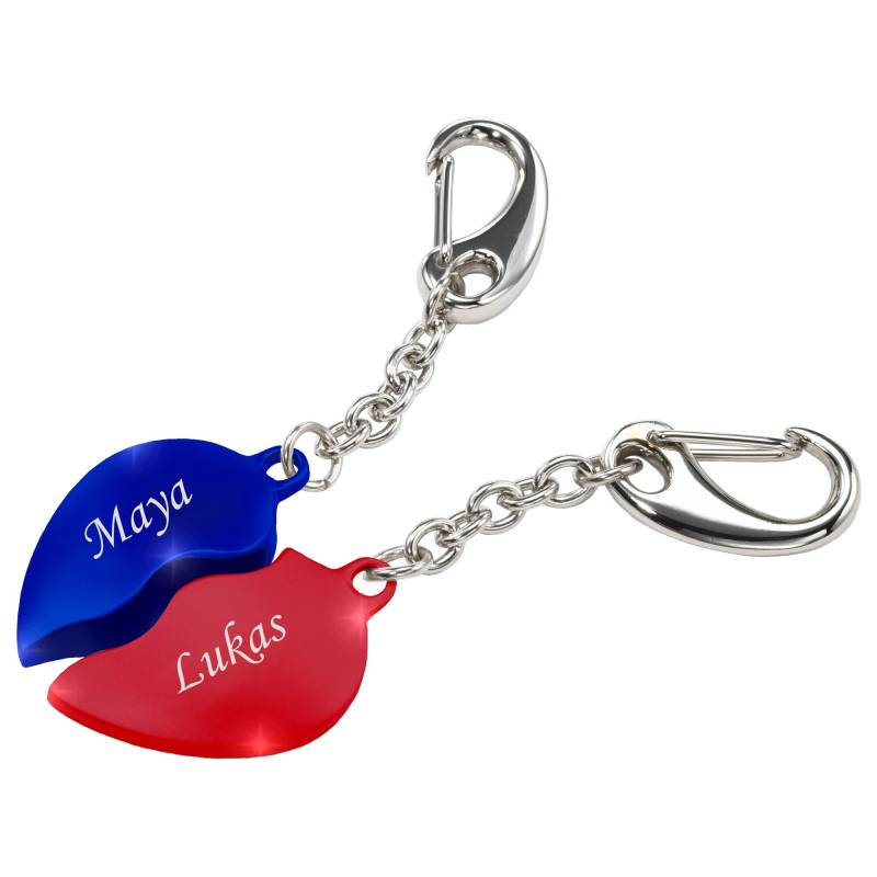 Partnerschlüsselanhänger Set Herz Blau Und Farbe Mit Gravur von EffektGravur